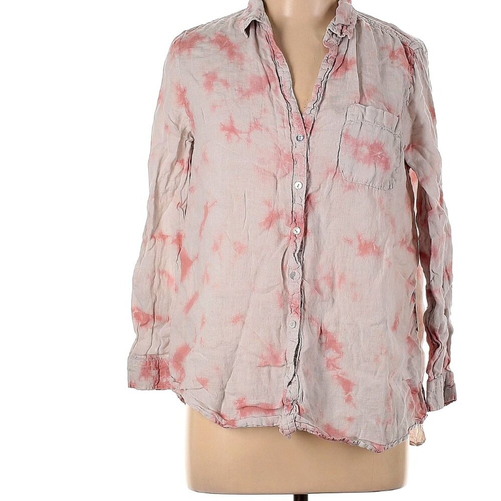 Rachel Zoe   long sleeve  pink/gray button-down linen shirt  Size L